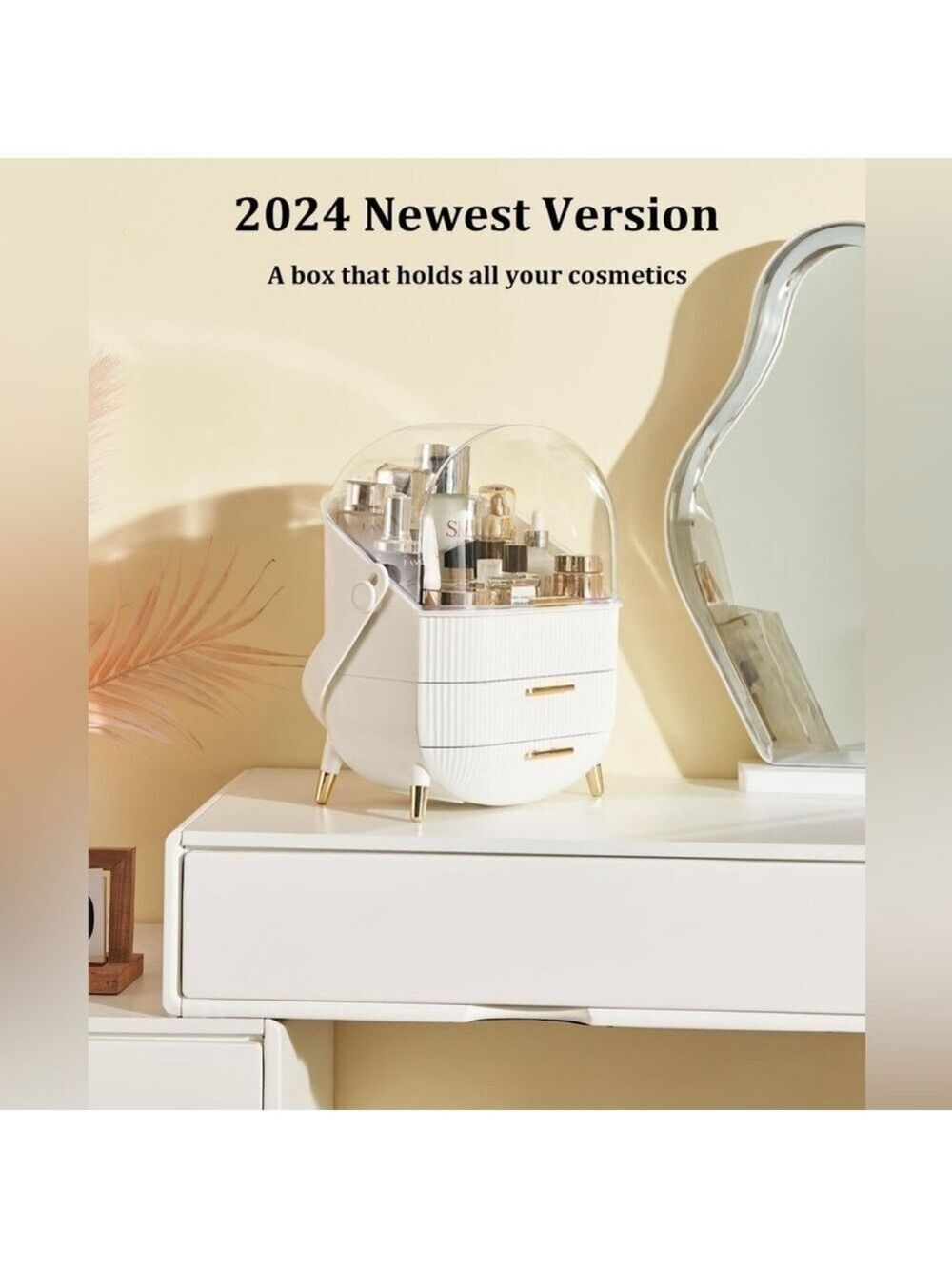 Makeup Organizer, Portable Countertop Display Case with Cover and Drawers New - Picture 3 of 8